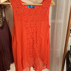 Red lace tank top blouse